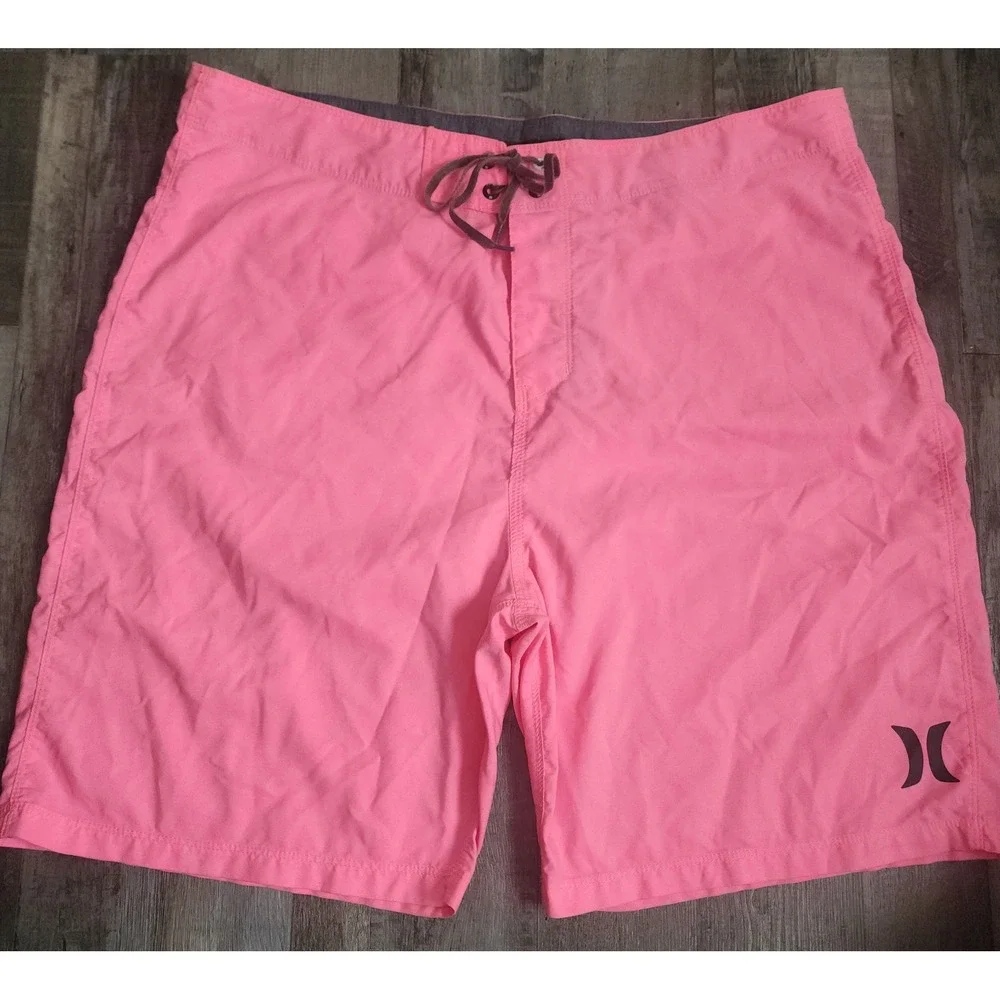 Hurley Board Shorts Mens 36 Pink Swim Trunks Surf Beachwear Logo Pocket Cord Hot